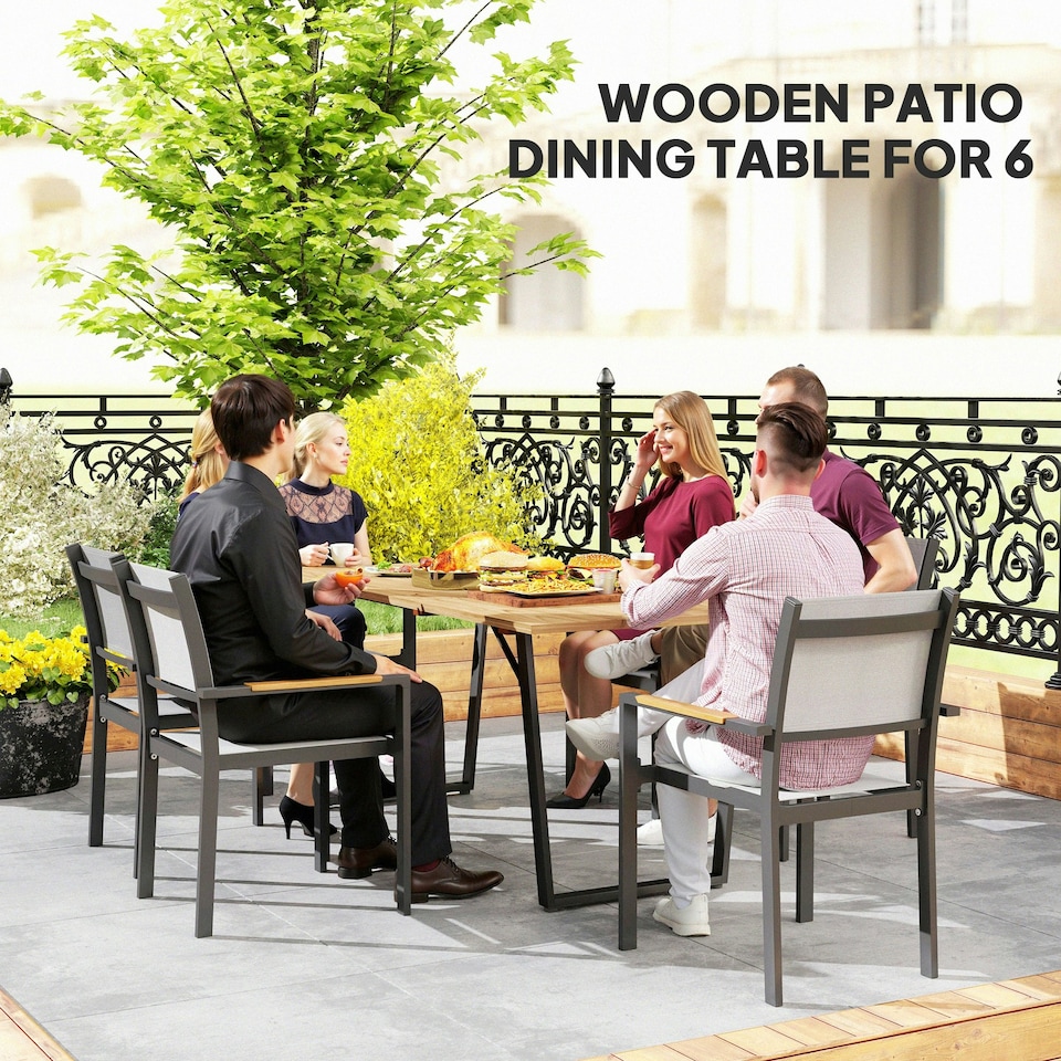 image 1 of Outsunny 175x80cm Rectangular Dining Table for 6, Brown Brown