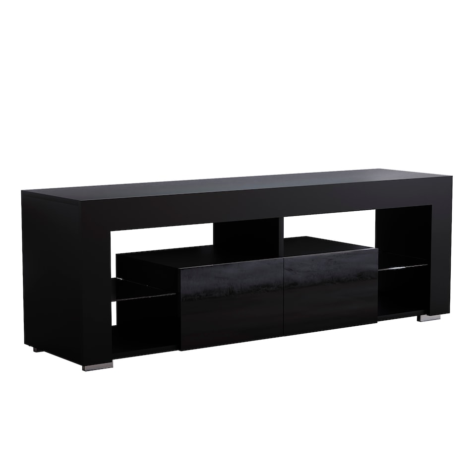 image 1 of Vida Designs Luna 2 Drawer LED TV Unit Entertainment Stand, Grey | Black | 1