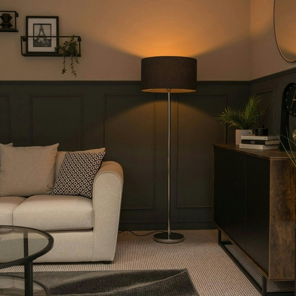 image 1 of ValueLights Silver Floor Lamp with Large Charcoal Grey Shade