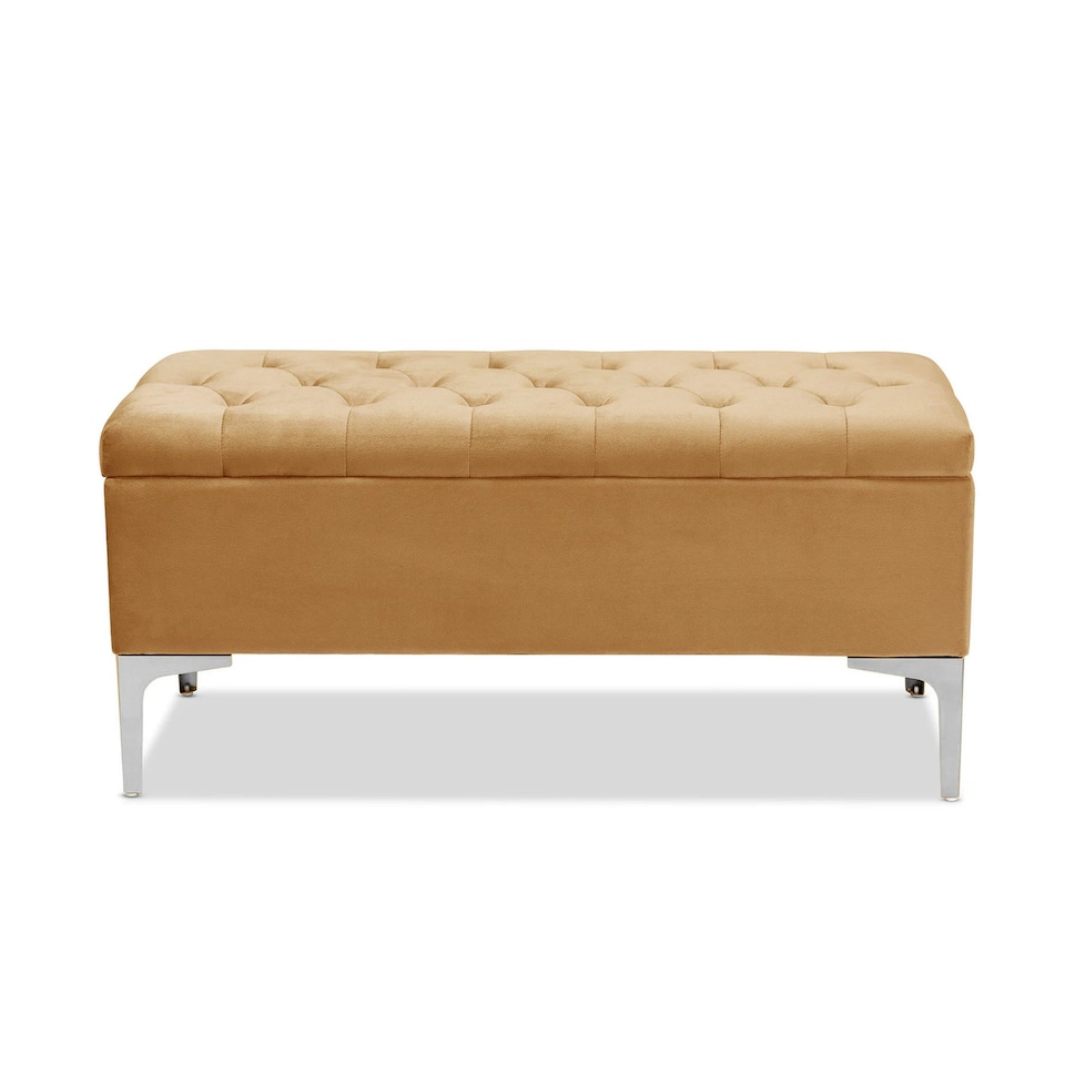 image 1 of Modena Storage Ottoman Bench, Ottoman Footstool with Legs, 90cm Plush Velvet Upholstered End of Bed Bench, Mink