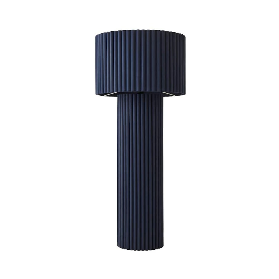 image 1 of ValueLights Lenny Navy Blue Colour Drench Ribbed Fabric Midi Floor Lamp | Blue