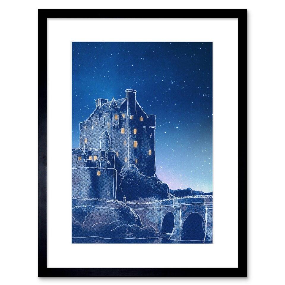 image 1 of Scotland Eilean Donan Castle Night Modern 9x7" Black Framed Wall Art Print