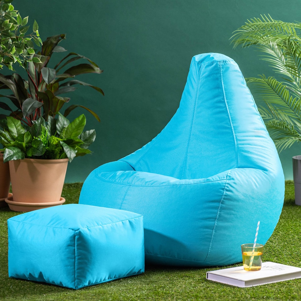 image 1 of icon Dalton Water-Resistant High Back Beanbag and Footstool, Aqua