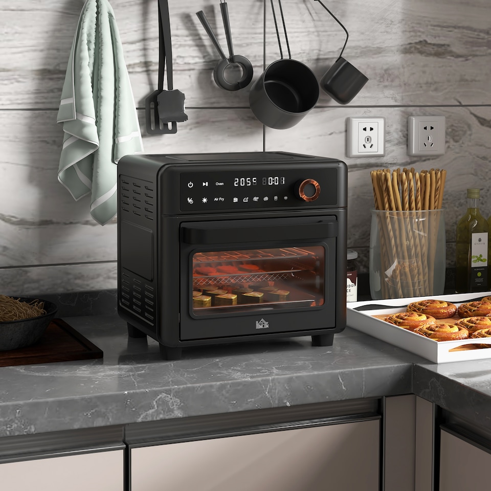 image 1 of HOMCOM Air Fryer Oven, 13L Multifunction Mini Oven, Countertop Convection Oven with Glass Door, Adjustable Temp and Timer, 12 Preset Programs, Oil-Less Cooking, Accessory Included, 1500W