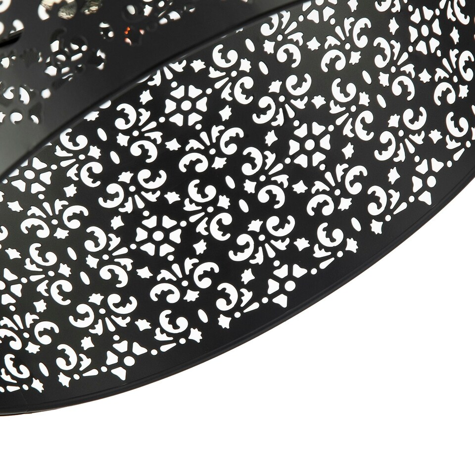 image 1 of Marrakech Designed Matte Black Metal Pendant Light Shade with Floral Decoration