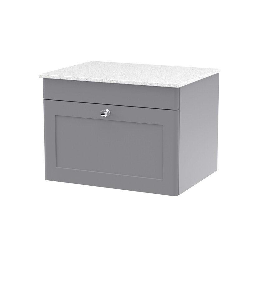 image 1 of Balterley Swynnerton Traditional 1 Drawer Wall Hung Vanity Unit with Marble Top, Satin Grey, 600mm