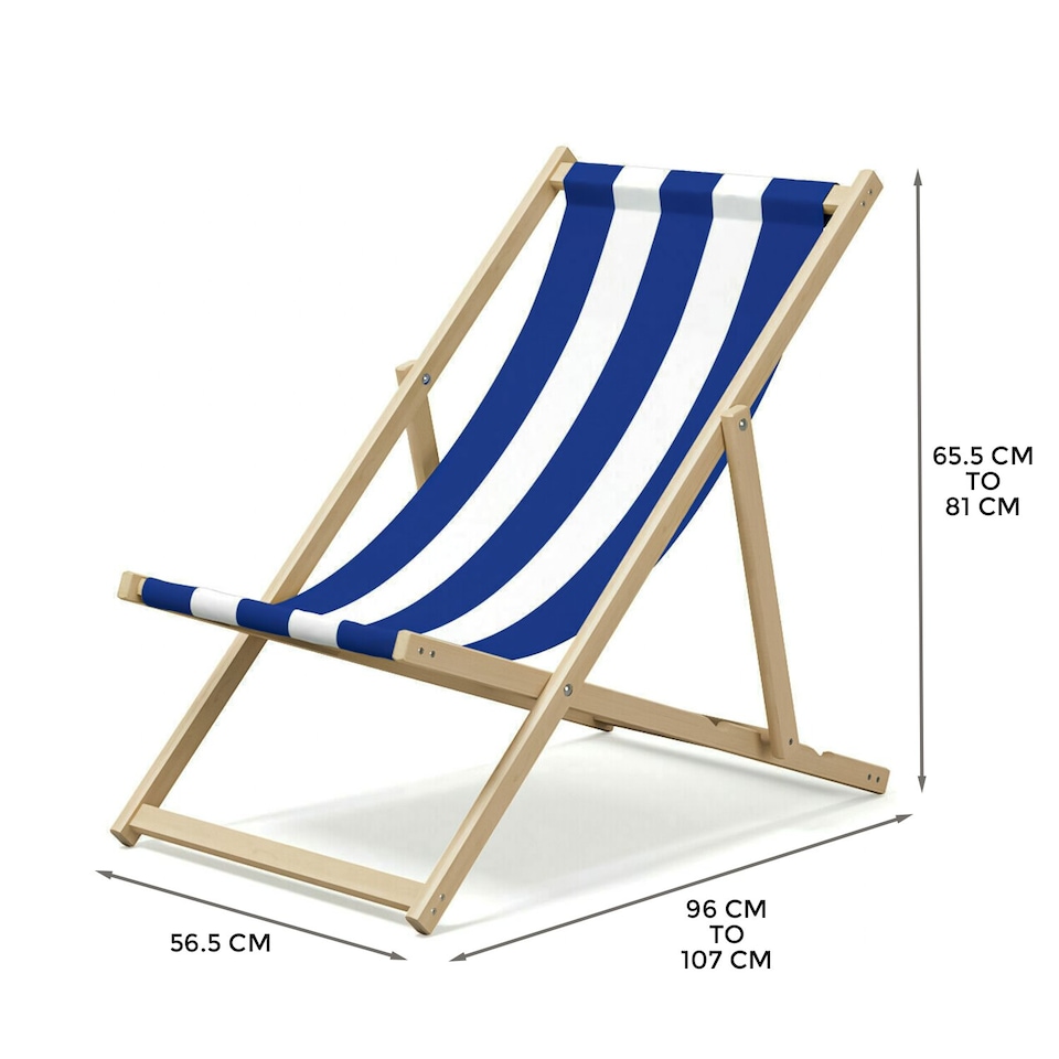 image 1 of Wooden Folding Deck Chair Garden, Beach & Patio Outdoor Chair | Blue