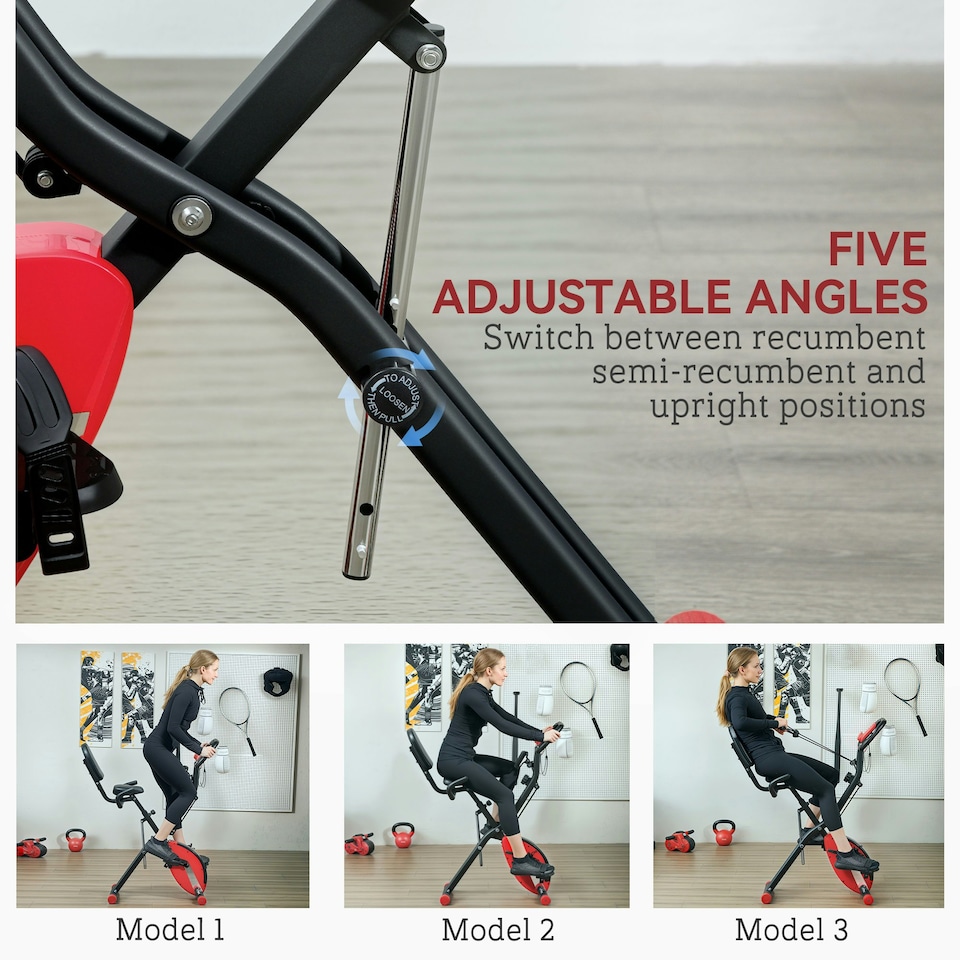image 1 of SPORTNOW Folding Exercise Bike with Arm Bands and Hand Pulse Sensor, Red