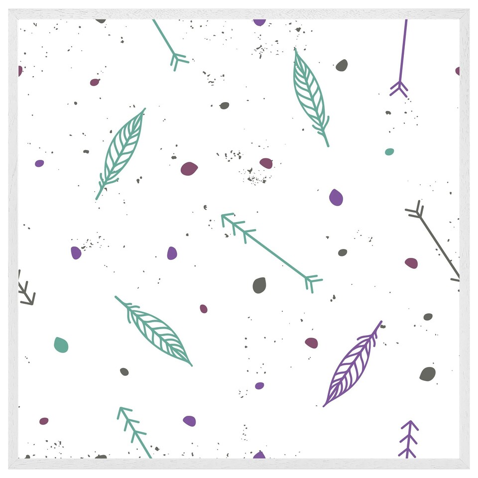 image 1 of Cute cartoon pattern with feathers and arrows in boho style (Picutre Frame) White | XS