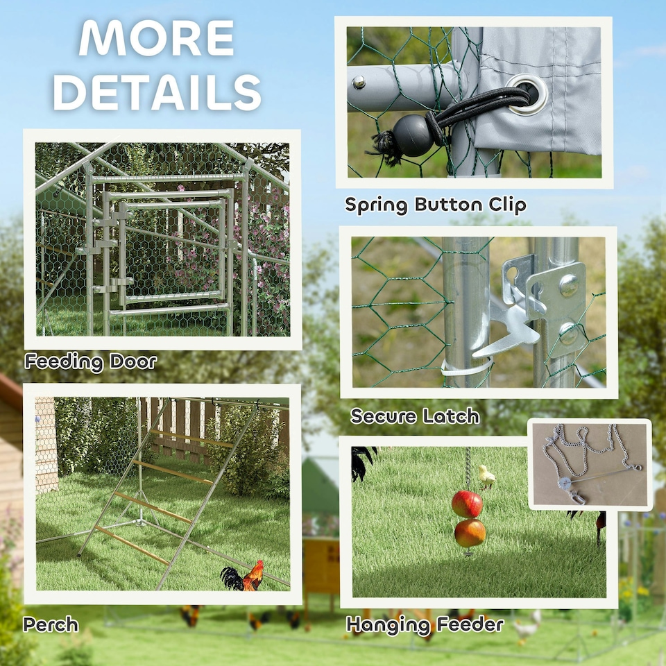 image 1 of PawHut Walk-in Chicken Run w/ Cove , Hanging Feeder, Perch for 12-18 Poultry