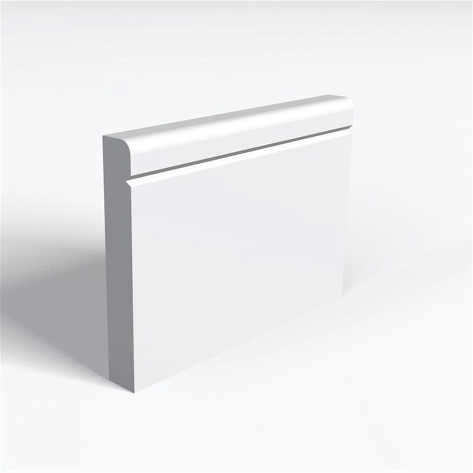 Pack of 10 (Total 10 Units) - MDF Primed Pencil Round 1 V Groove Skirting Board - 18mm (T) x 144mm (H) x 4200mm (L)