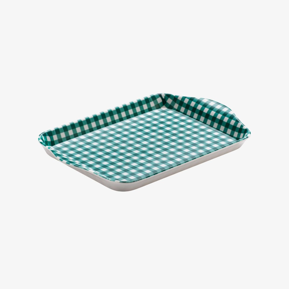 image 1 of Zeal Melamine Mini Tray, Gingham Pattern, 18 x 14 cm, Forest Green