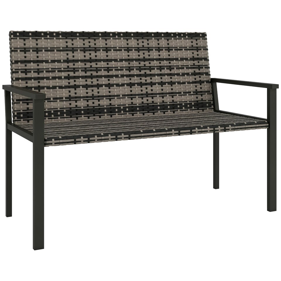 image 1 of Outsunny Rattan Garden Bench Loveseat with Quick-Drying Padding, Mixed Grey Brown | Mixed Brown