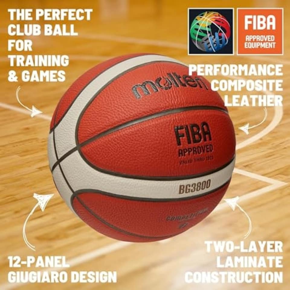 image 1 of Molten BG3800 Basketball, Indoor, FIBA Approved, Composite Leather, Size 6, Orange/Ivory, Suitable For Boys age 12, 13, 14 and Girls age 14 & Adult