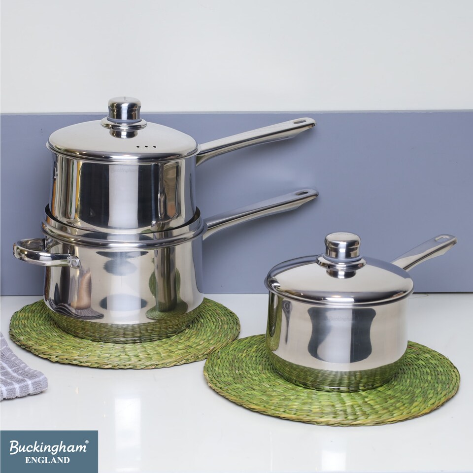 image 1 of Buckingham Stainless Steel 3 Piece Saucepan Set  Premium Quality | Silver