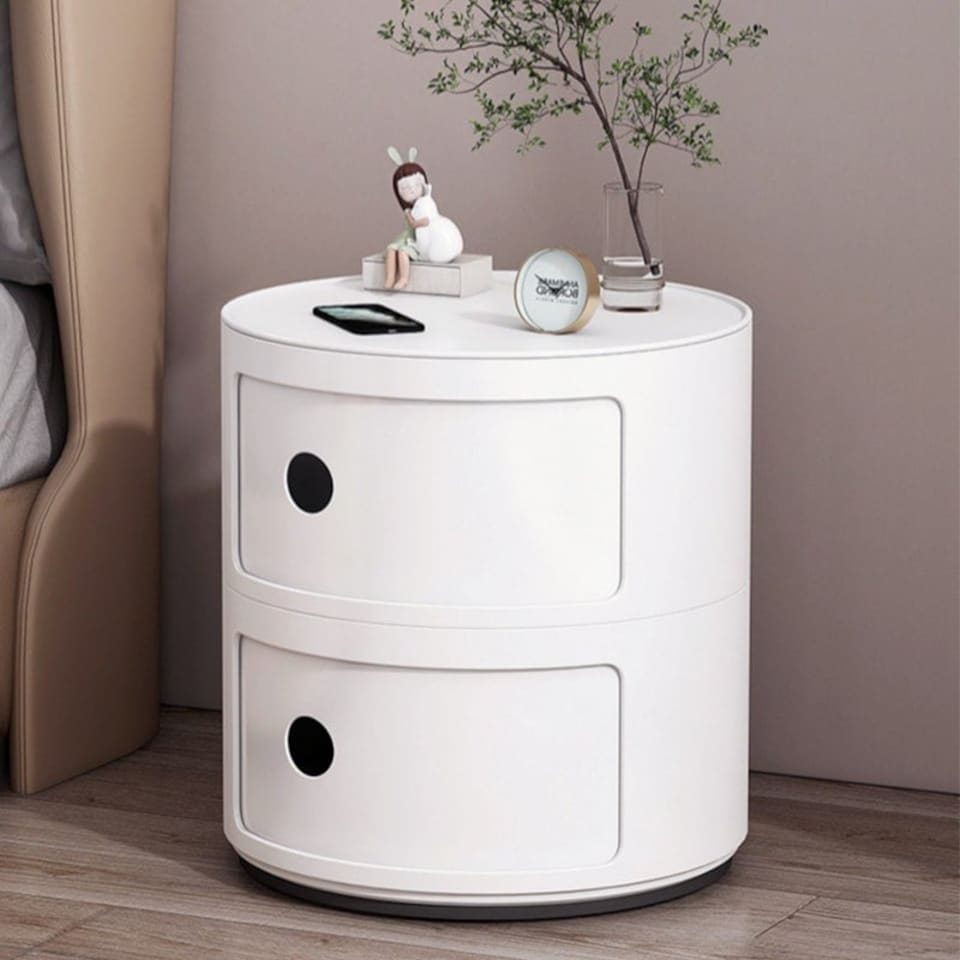 image 1 of Living and Home Cylindrical Multi-Tiered Plastic Storage Drawer Unit, White | White
