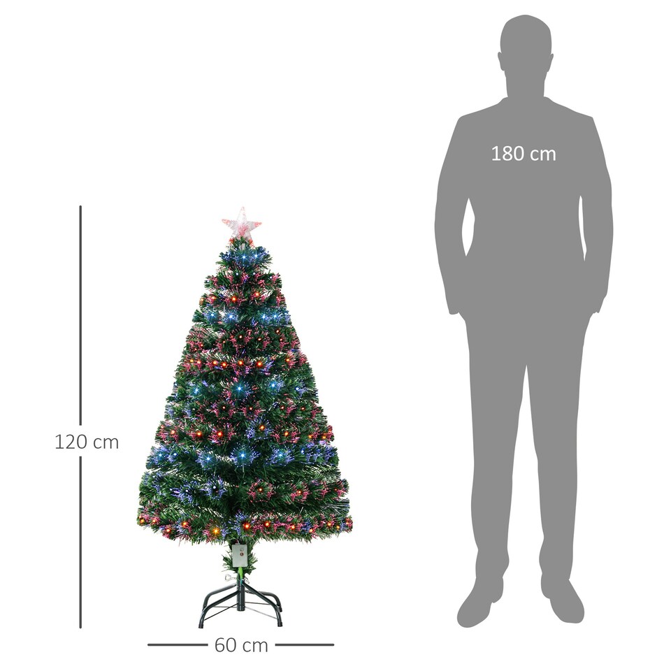 image 1 of HOMCOM 4FT Prelit Artificial Christmas Tree Fiber Optic Xmas Decoration, Green