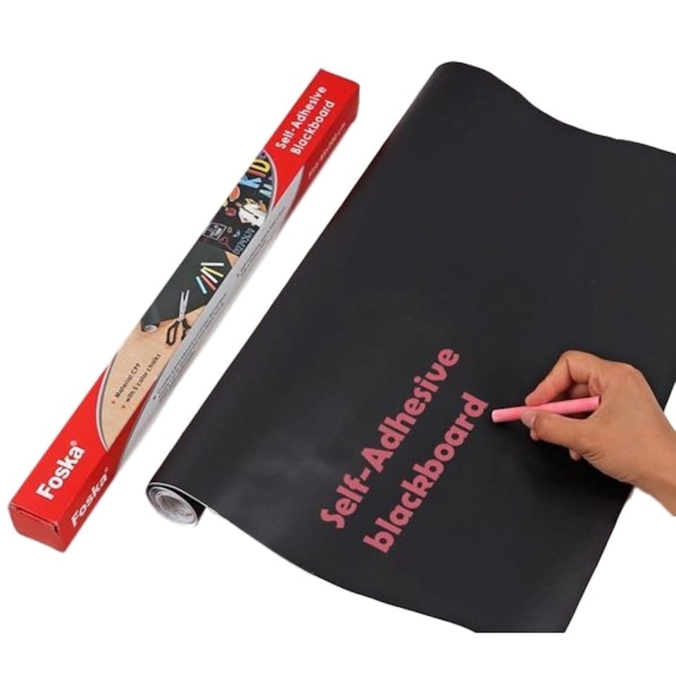 image 1 of Self-Adhesive Blackboard on Roll with 5 Coloured Chalk 54x200cm