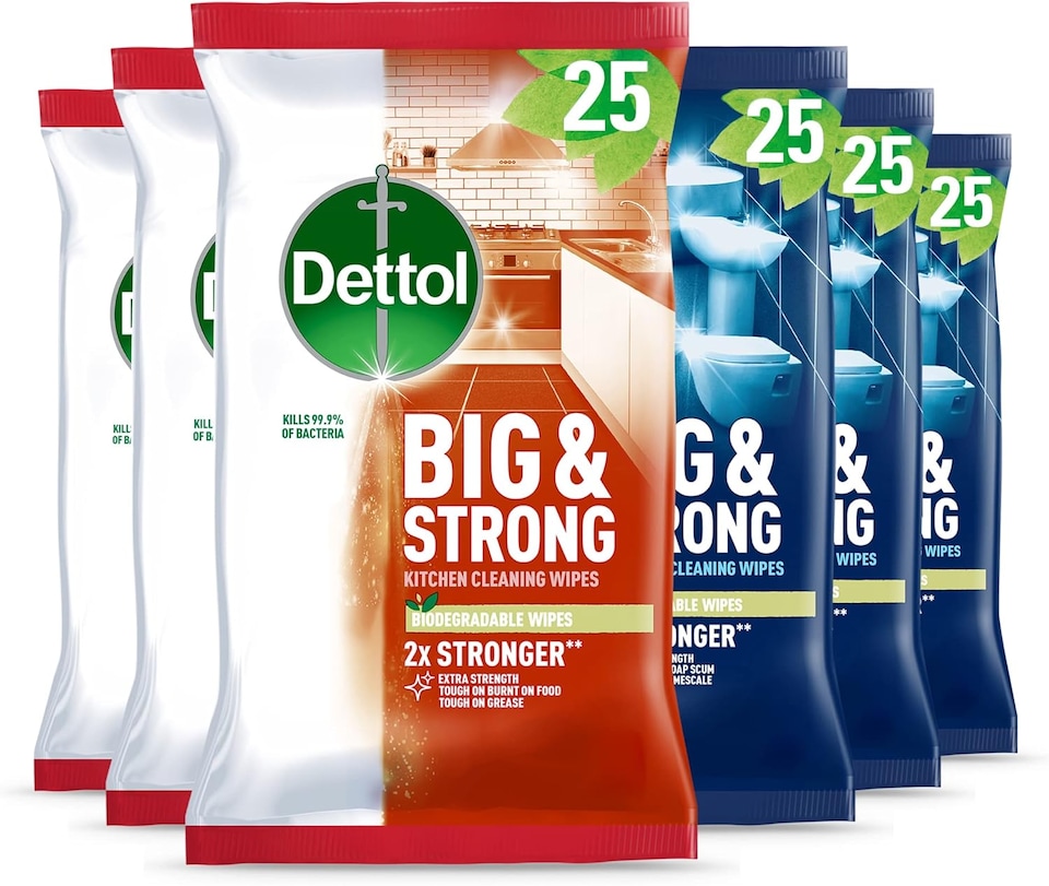 Dettol Power Pure Multi-Surface Cleaning Wipes Kitchen & Bathroom, 150 Count, Pack Of 6