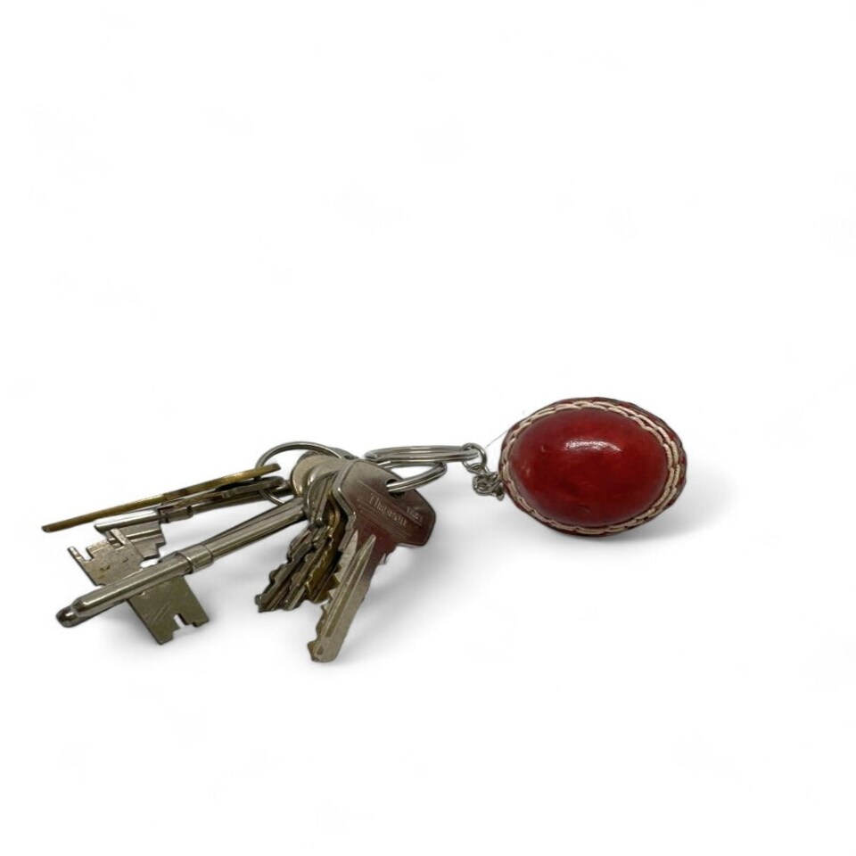 image 1 of CRICKET-GIFTS - Mini Cricket Ball Keyring | Real Leather | 4cm Diameter | Cricket Themed for Men | Handmade in UK | Ideal for Cricket Fans, Red, Leather Red