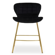 Interiors by Premier Black Velvet Stool, Luxury Bar Stool, Modern Black Velvet Bar Chair with Quilted Design and Gold Legs