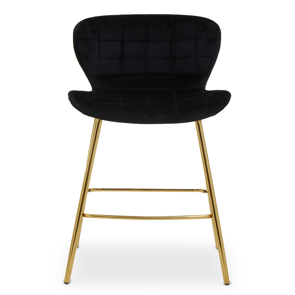 image 1 of Interiors by Premier Black Velvet Stool, Luxury Bar Stool, Modern Black Velvet Bar Chair with Quilted Design and Gold Legs