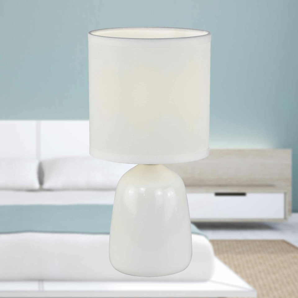 image 1 of First Choice Lighting Cleo Set of 2 White Ceramic 26cm Lamps With Shades White | White