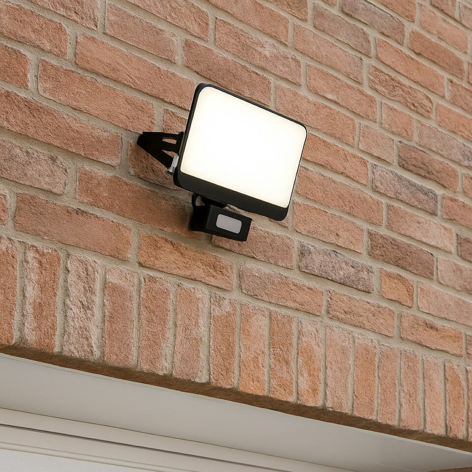 image 1 of CGC PARRY 30W LED PIR Motion Sensor Floodlight Black Body with Full Front White Opal Diffuser 2700lm 4000k Black