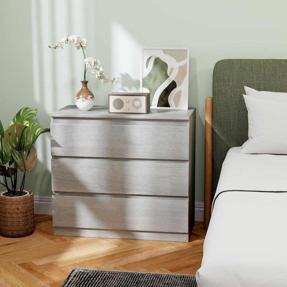 image 1 of HOMCOM Chest of Drawers, 3 Drawer Storage Cabinet Unit for Bedroom, Grey | Grey