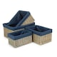 image 1 of Set of 4 Antique Wash Navy Cotton Lined Willow Storage Baskets Blue | One Size
