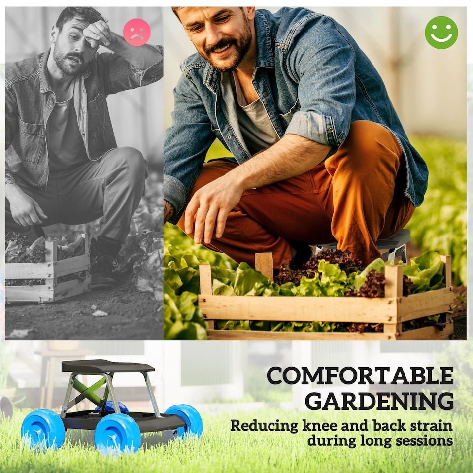 image 1 of Outsunny Garden Cart with Wheels, Tool Tray for Weeding, Planting, Blue