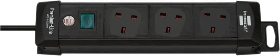 BRENNENSTUHL - Premium-Line Mains Extension Lead, 3 Gang, 3m Lead, Black
