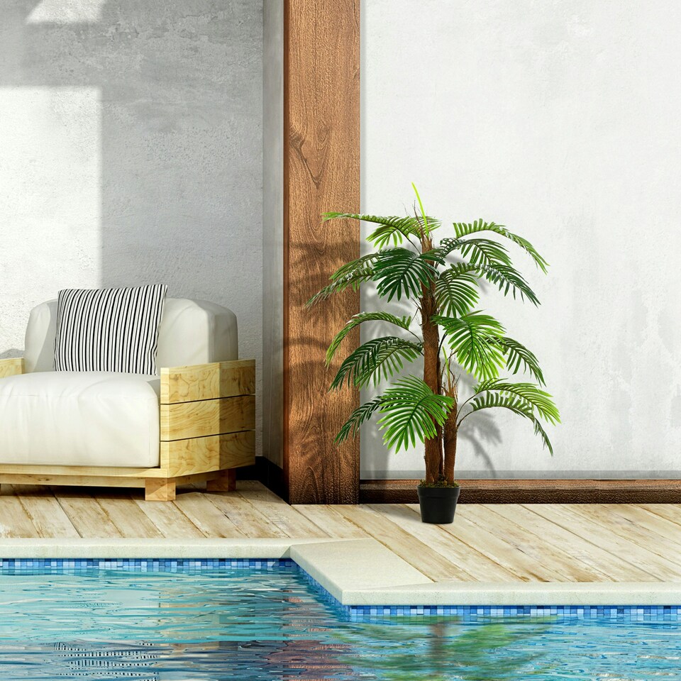 image 1 of Outsunny 120cm/4FT Artificial Palm Tree Decorative Plant w/19 Leaves Pot