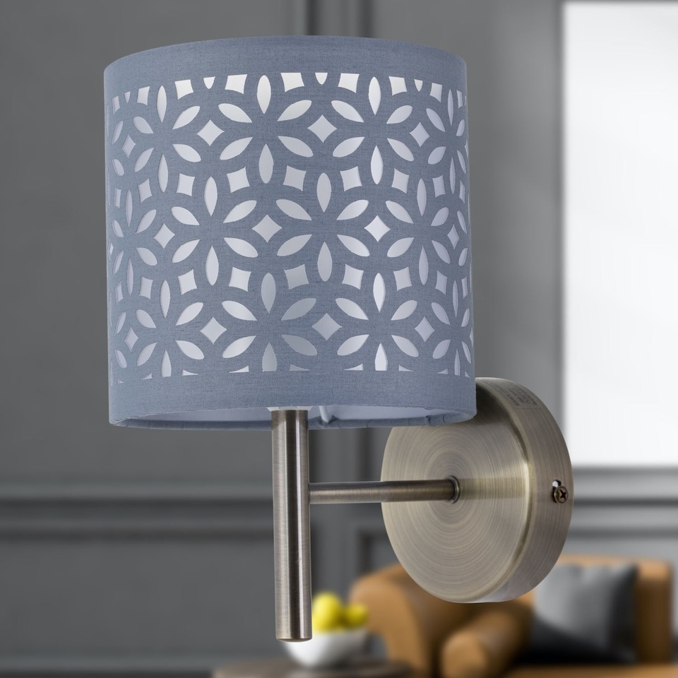 image 1 of Brea - Antique Brass Wall Light with Grey Cut Out Shade | Yellow | Grey | 1