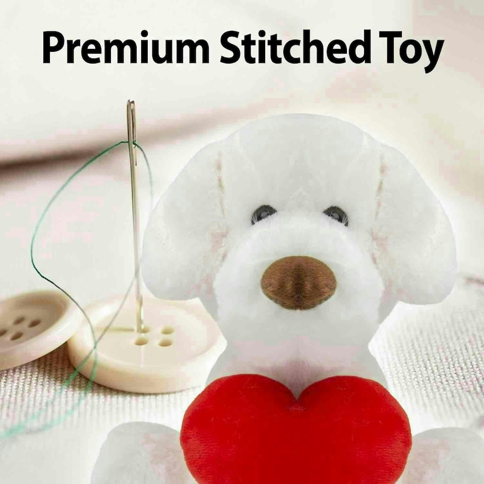 image 1 of Puppy Soft Toy Cream 26cm Puppy Plush With Red Love Heart Cuddly Toy Dog