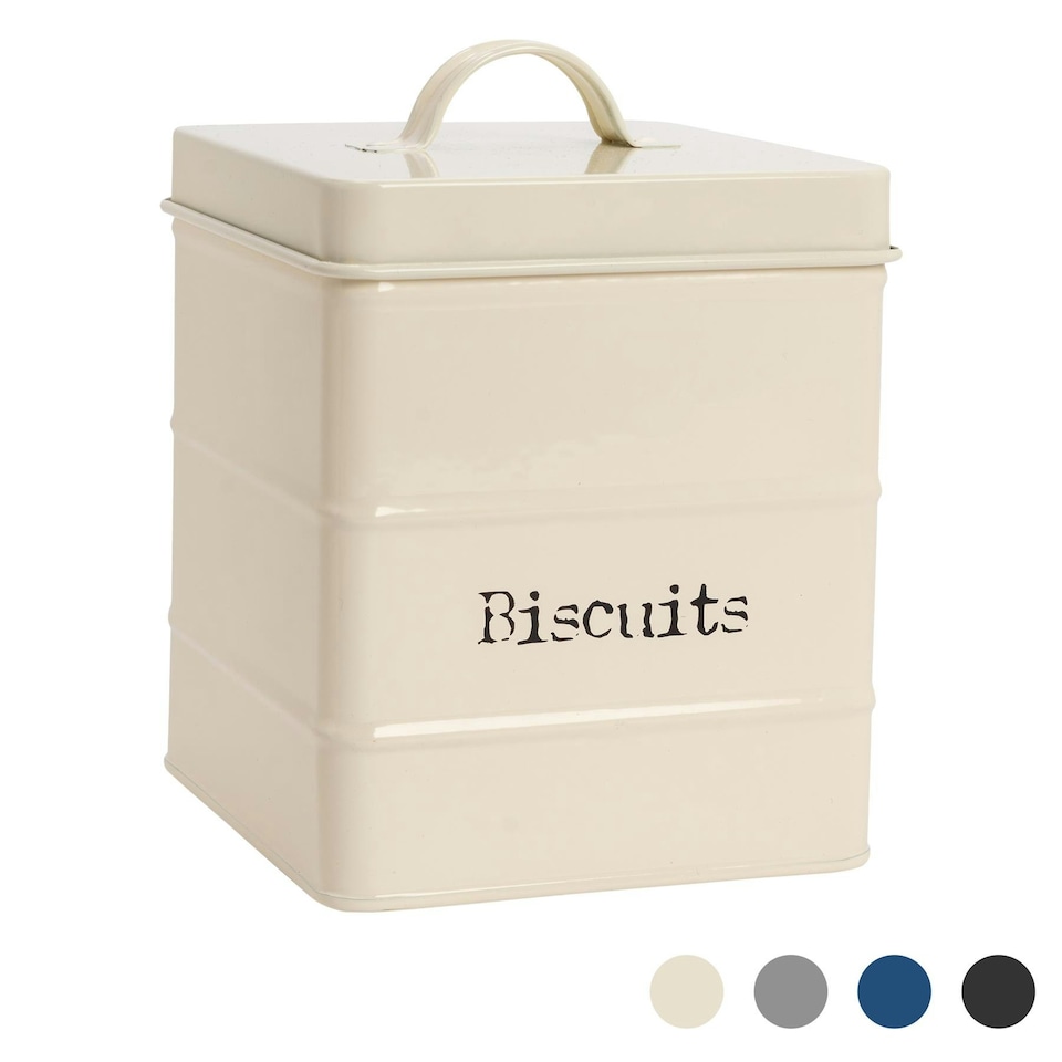 image 1 of Harbour Housewares Cream Vintage Metal Kitchen Biscuit Tin Kitchen Caddy Kitchen Storage Containers Canister