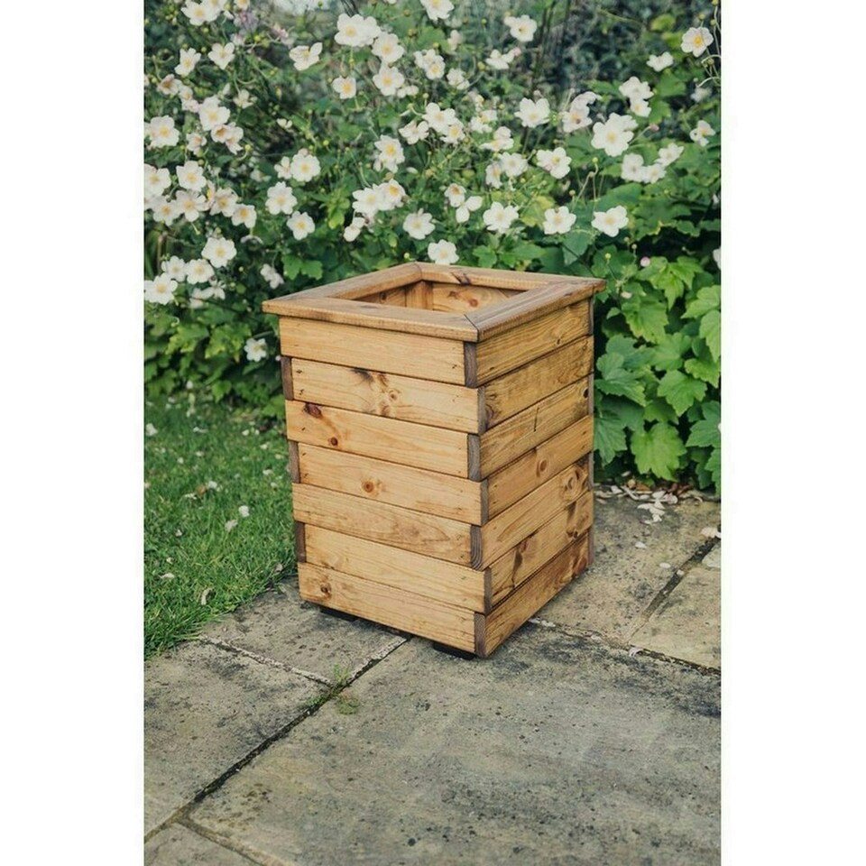 image 1 of Multi Pack of 2 - Valley Tall Square Planter - Timber - L39 x W39 x H52 cm - Garden Trough - Fully Assembled Brown