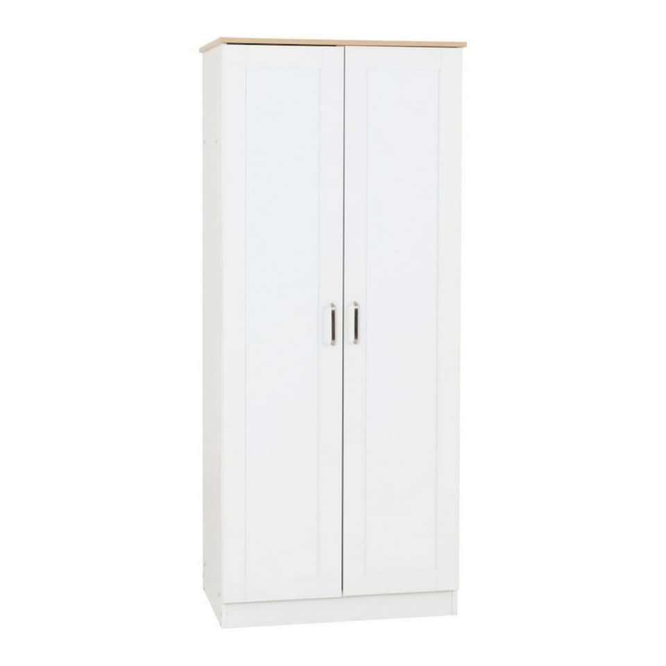 image 1 of Portland 2 Door Wardrobe - L53.5 x W80 x H187.5 cm - White/Oak Effect | White