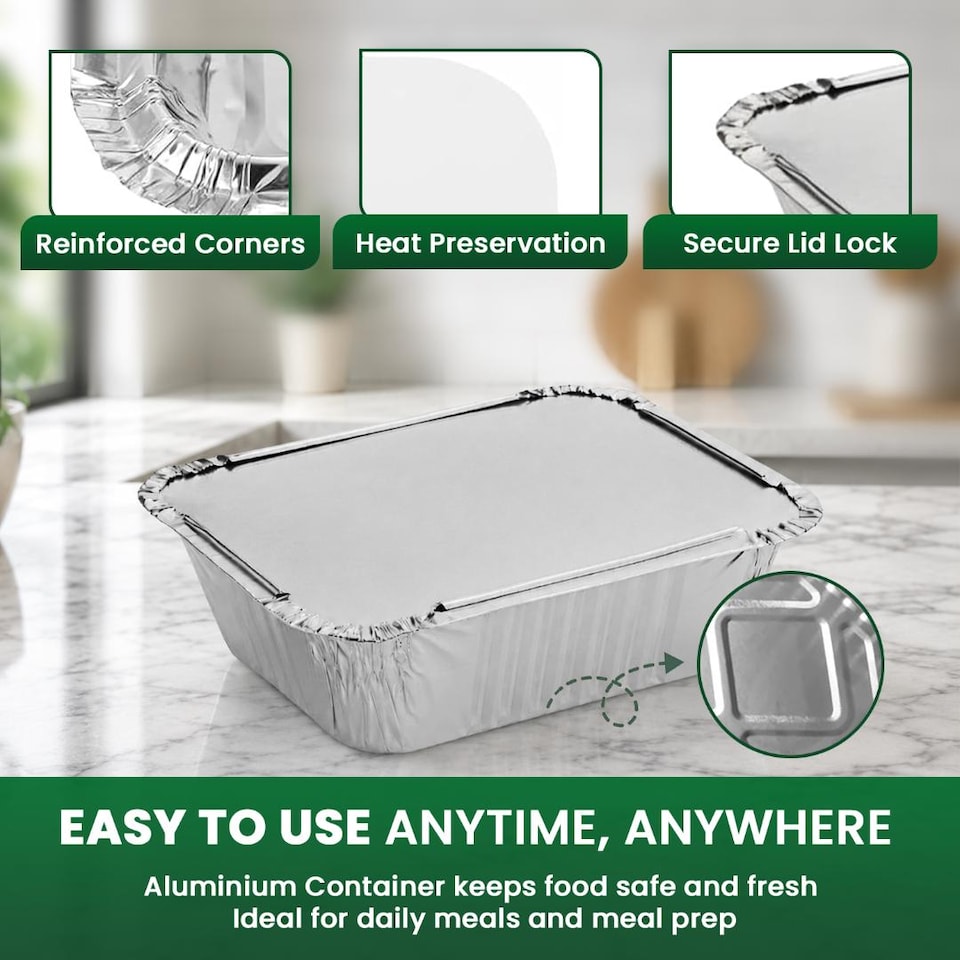 image 1 of ECONX No.2 Aluminium Disposable Foil Food Container With Lids Reusable Takeaway Containers 100PC