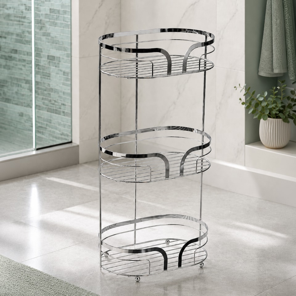 image 1 of Showerdrape Dante Chrome Freestanding Bathroom Floor Shower Caddy