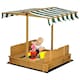 image 1 of Outsunny Kids Square Wooden Sandpit, Children Sandbox Outdoor Playset | Yellow | Natural, Blue