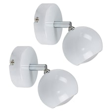 ValueLights Pair Of Modern Single Eyeball Wall Spotlights in Gloss White Finish White