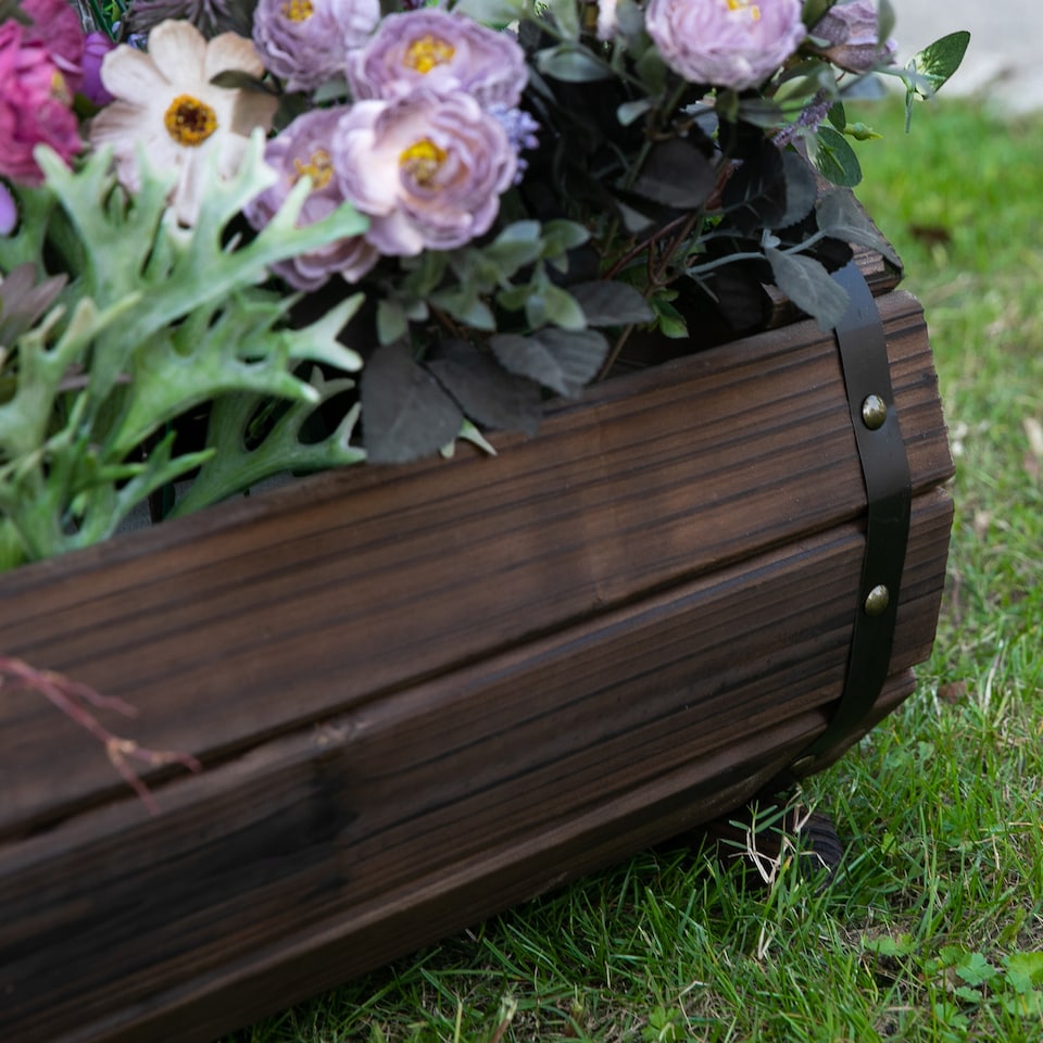 image 1 of Outsunny 2PCs Wooden Flower Plant Pot Outdoor Plant Box with Solid Wood | Brown | Brown
