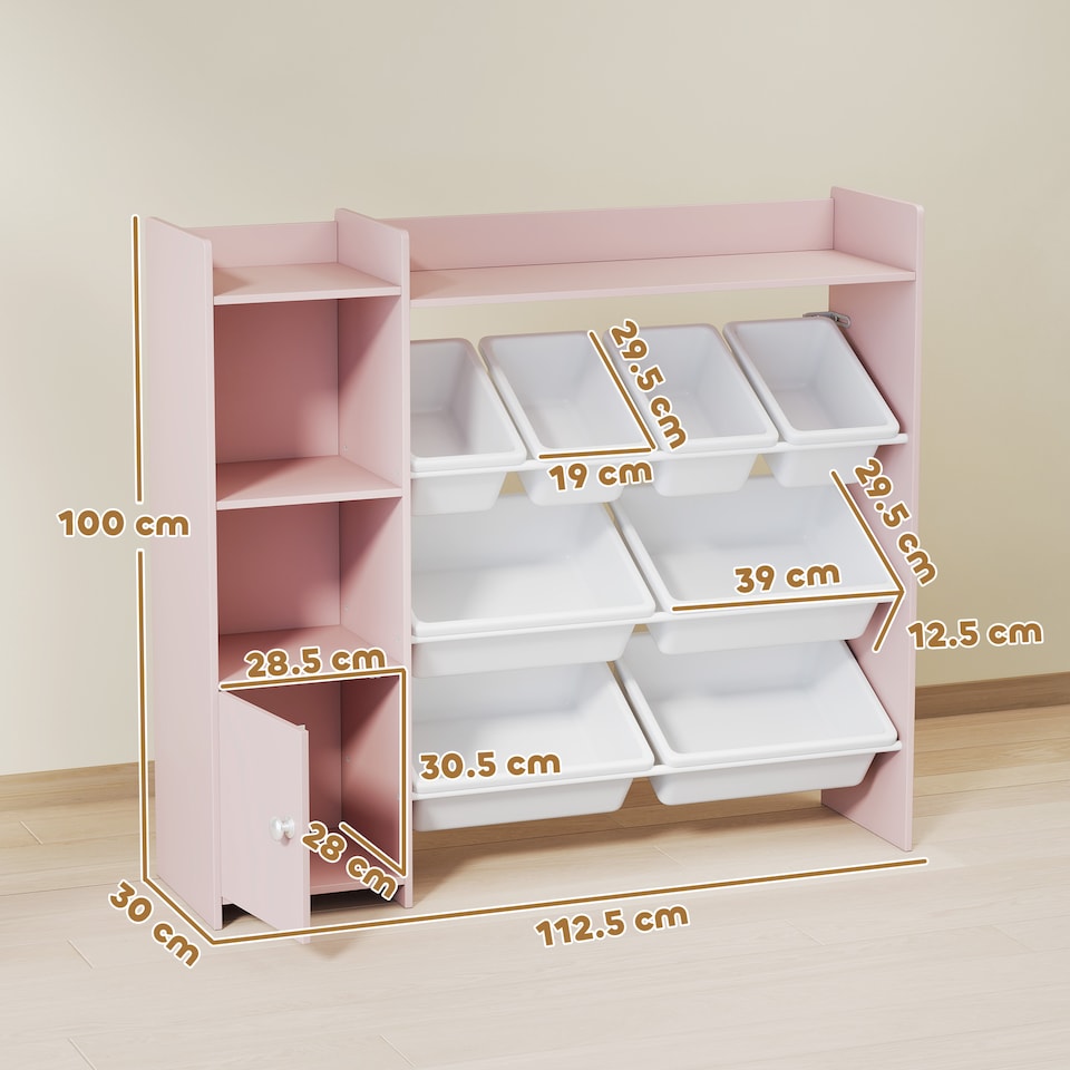 image 1 of AIYAPLAY Toy Storage Unit, with 8 Removable Bins, Storage Shelves, Cabinet, Toy Organiser, for Playroom, Kids Room, Nursery, Pink