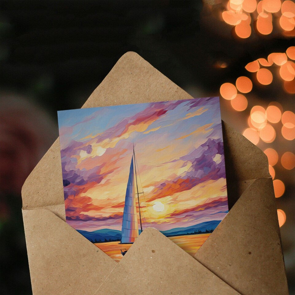 image 1 of Happy Birthday Sunset Sailing Sailboat Vibrant Seascape Birthday Card