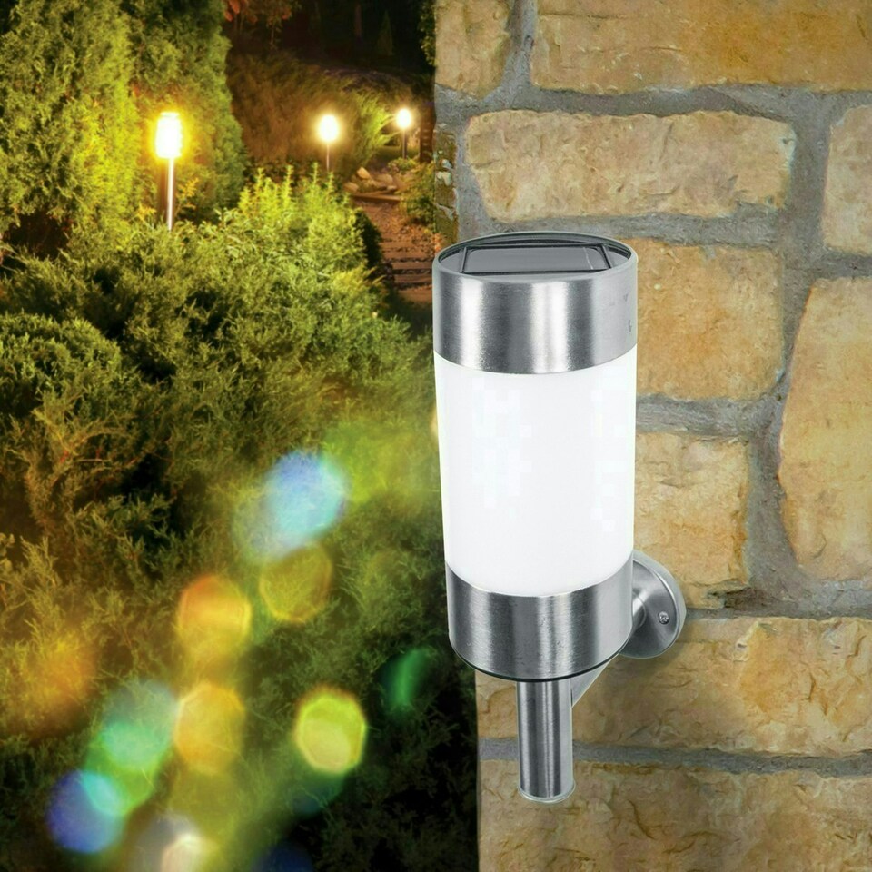 image 1 of GardenKraft 19490 Stainless Steel Solar Wall Light