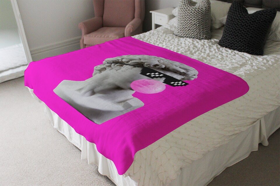 image 1 of Plaster statue,  David's head in pixel glasses Designer Blanket | Multi