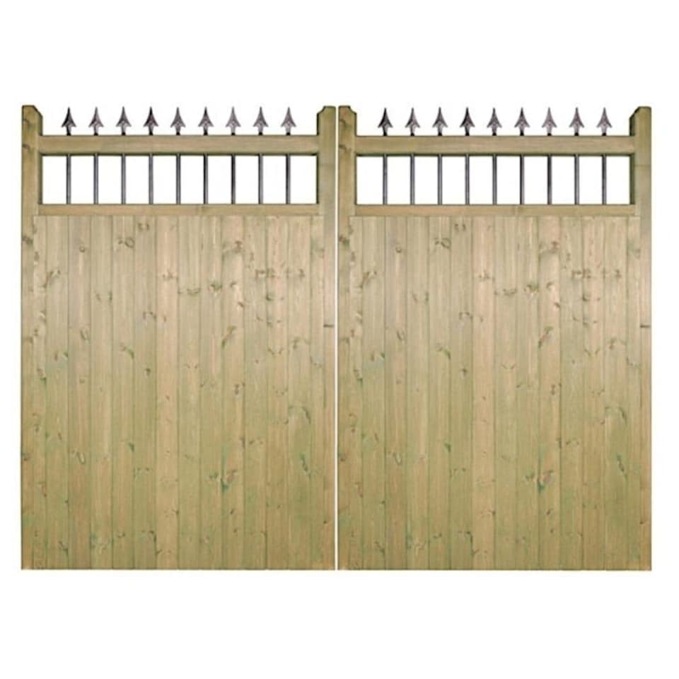 image 1 of Hampton Tall Double Driveway Garden Gate - Pressure Treated Scandinavian Redwood - W2400 x H1800 mm Brown