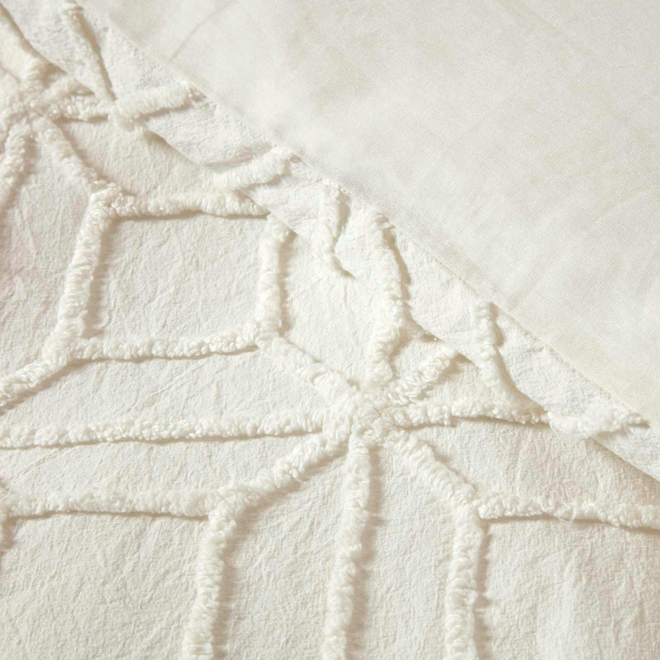 image 1 of Homescapes White Diamond Cotton Tufted Duvet Cover Set - Super King | White | Super King