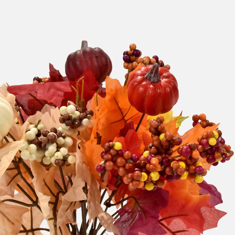 image 1 of Homescapes Set of 3 Artificial Autumn Bouquet Bushes - Maple Leaves, Berries, Pumpkin